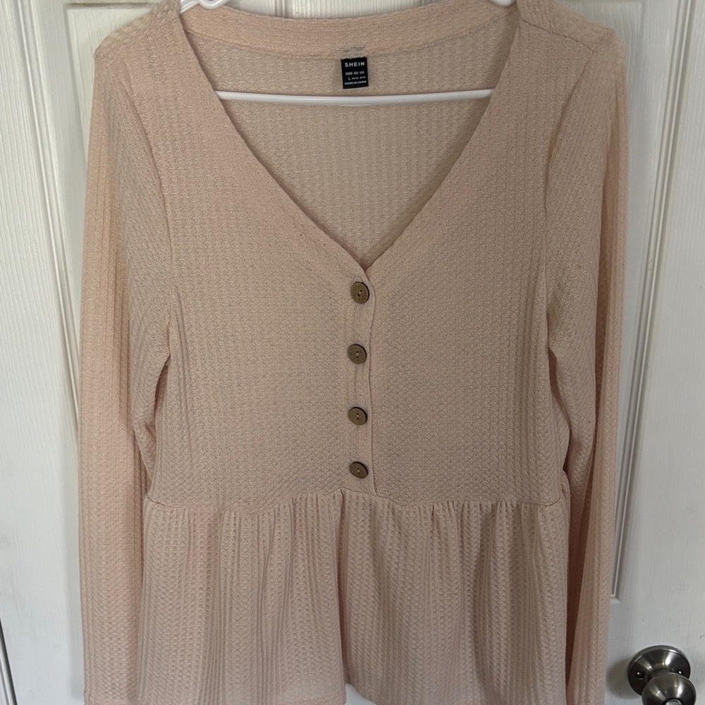 SHEIN Light Pink Button-Down Peplum shirt size L - Picture 10 of 12